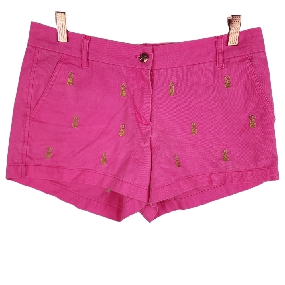 Macbeth Collection Shorts Pink/Gold Embroidered Pineapple Cotton Shorts Size M